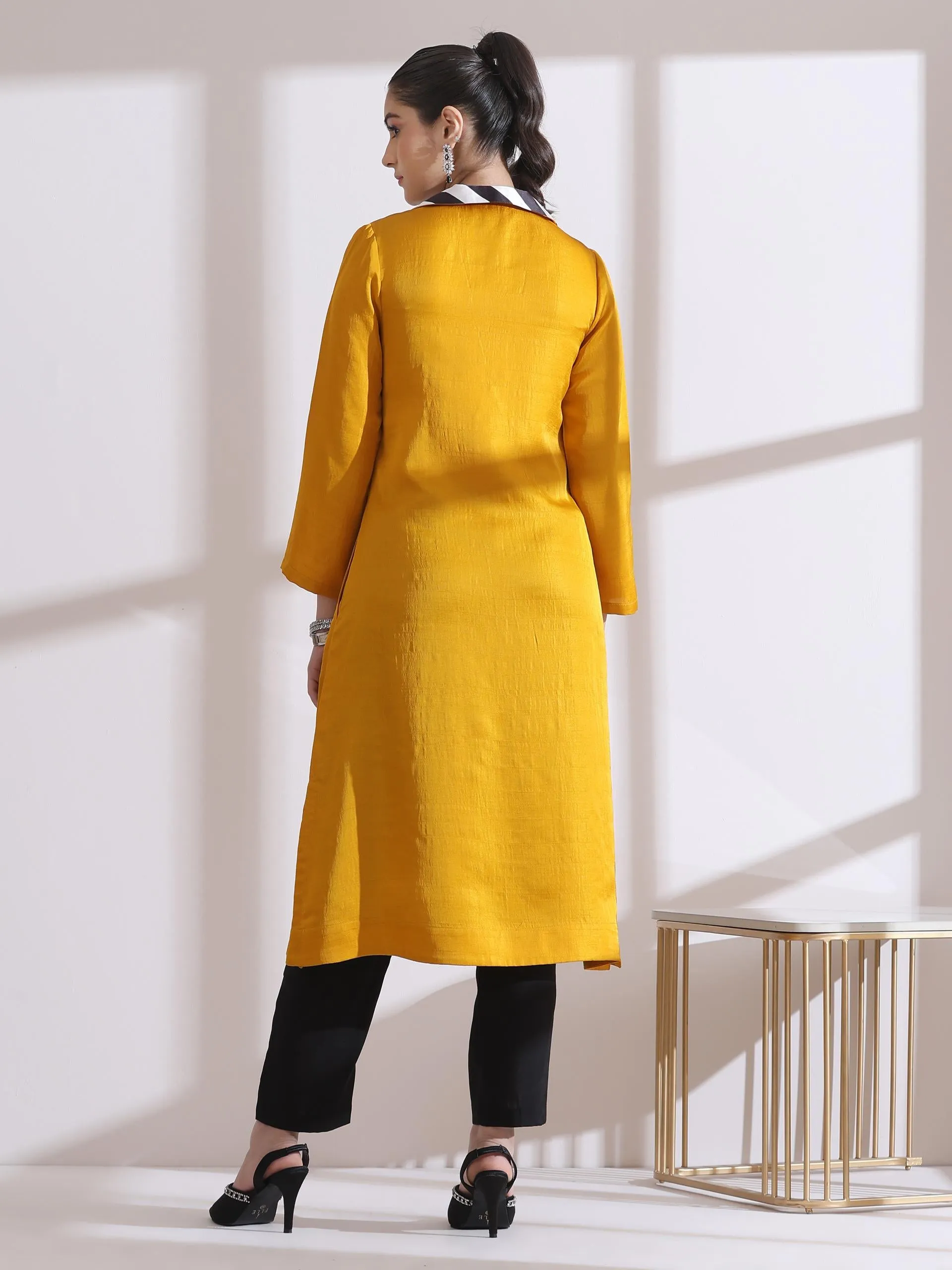 1 Pc - Prf'T Lux Mustard Striped Collar Kurta.