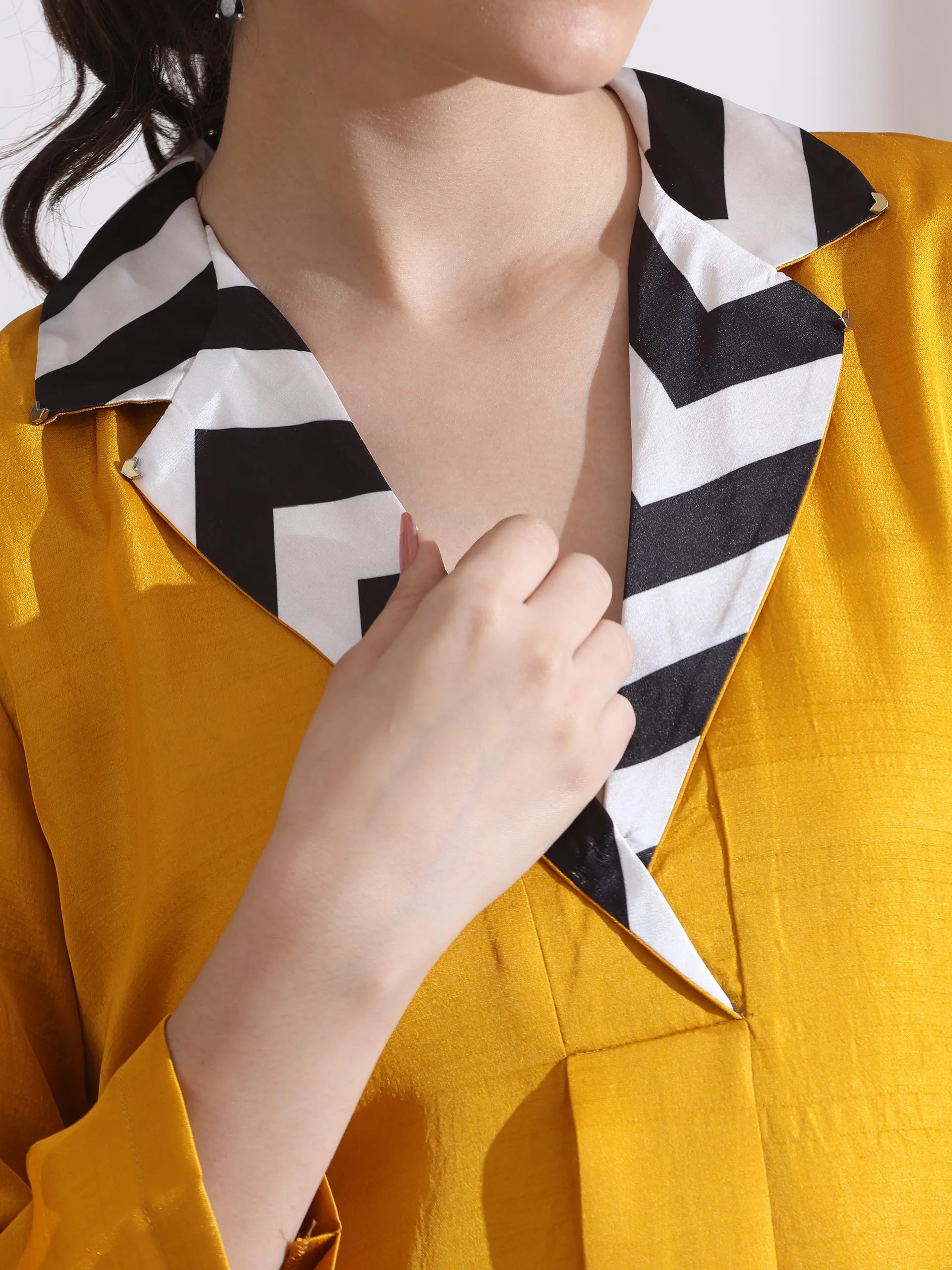1 Pc - Prf'T Lux Mustard Striped Collar Kurta.