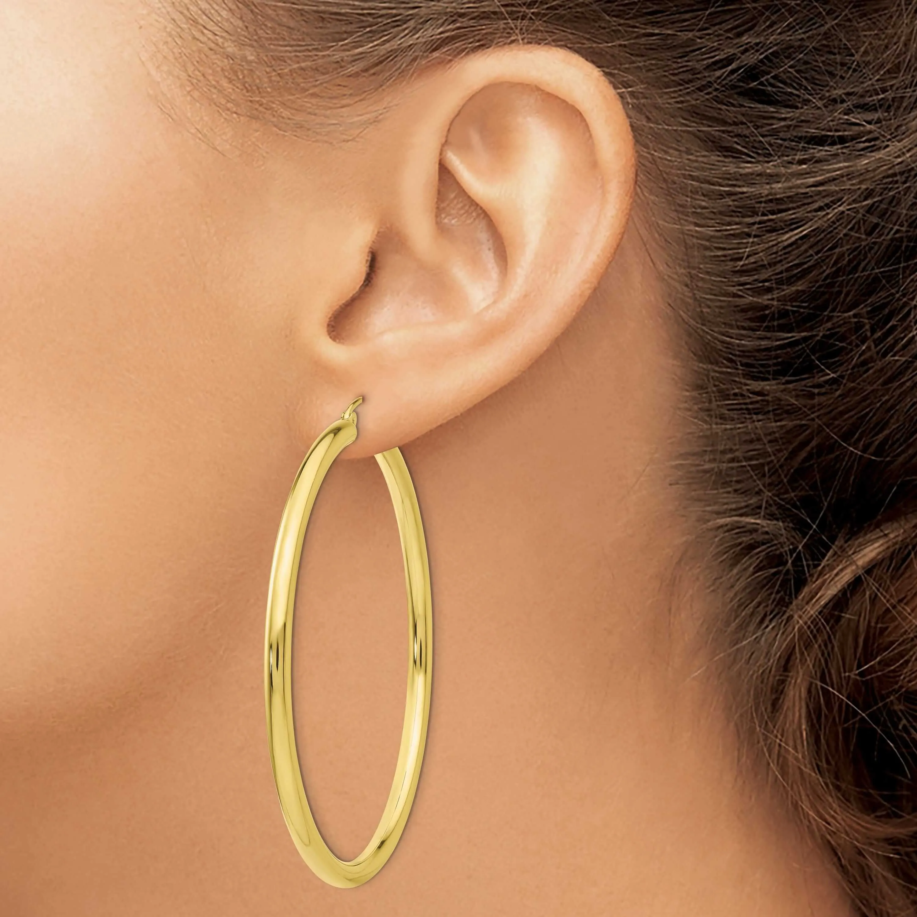 10k Yellow Gold Polish 3MM Wide Round Hoop Earring