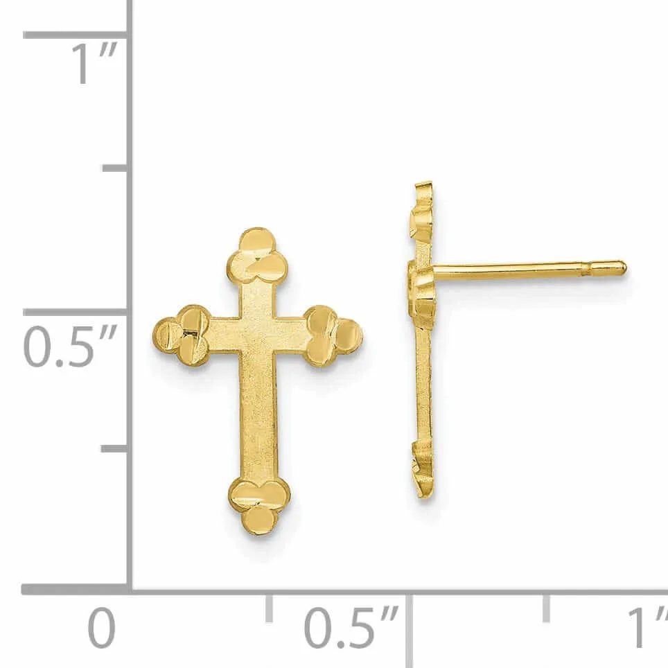 10kt Yellow Gold Diamond Cut Budded Cross Earring