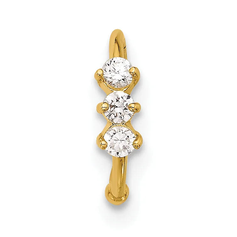 14K 20 Gauge Polished 3 Stone CZ Nose Ring