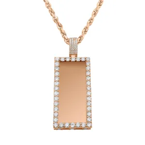14K Men's Rose Gold & Diamond Rectangle Pendant 8.24ctw