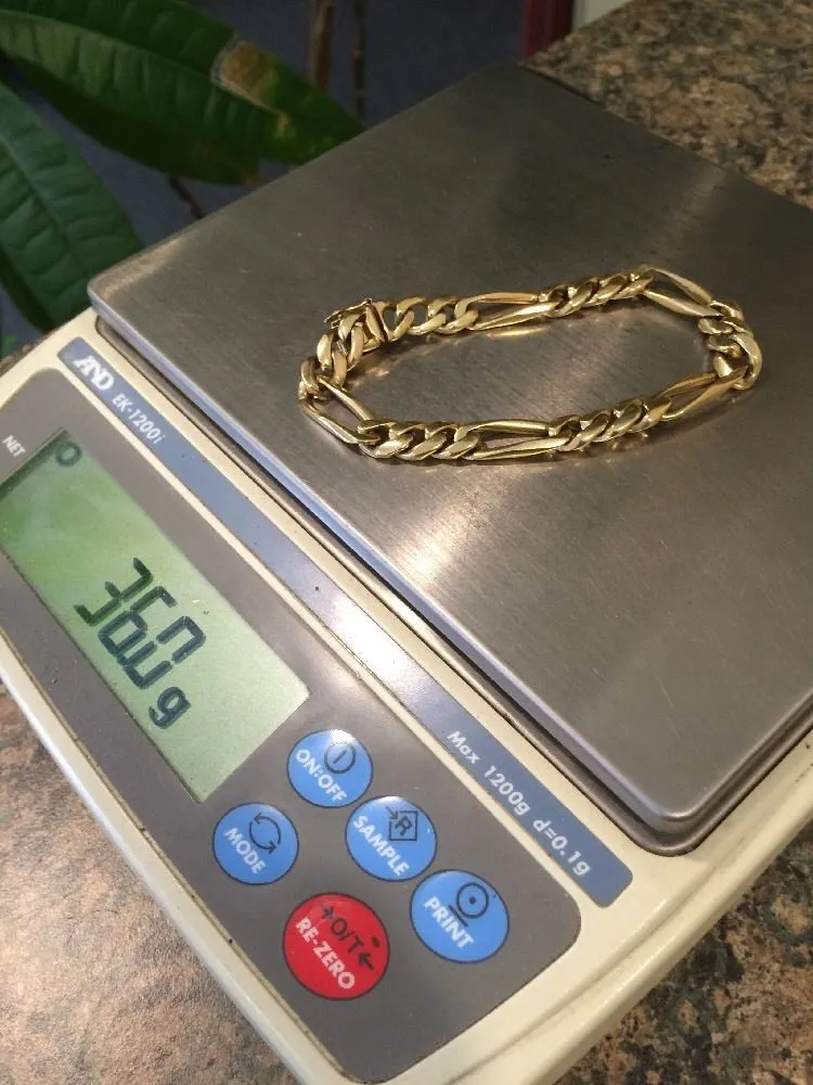 14k Solid Gold Men's Figaro Bracelet 8 Inches 36.0 Grams