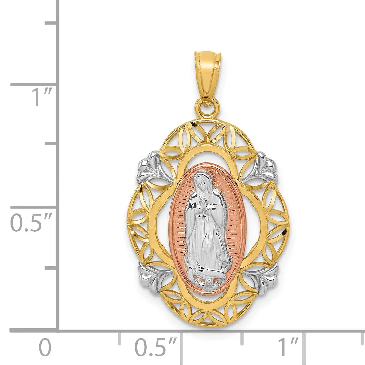 14k Tri-Color Guadalupe Medal Pendant