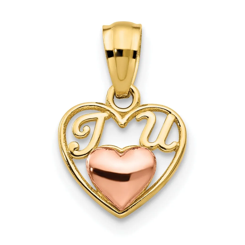 14k Two Tone Gold Mini I Love U Charm Pendant