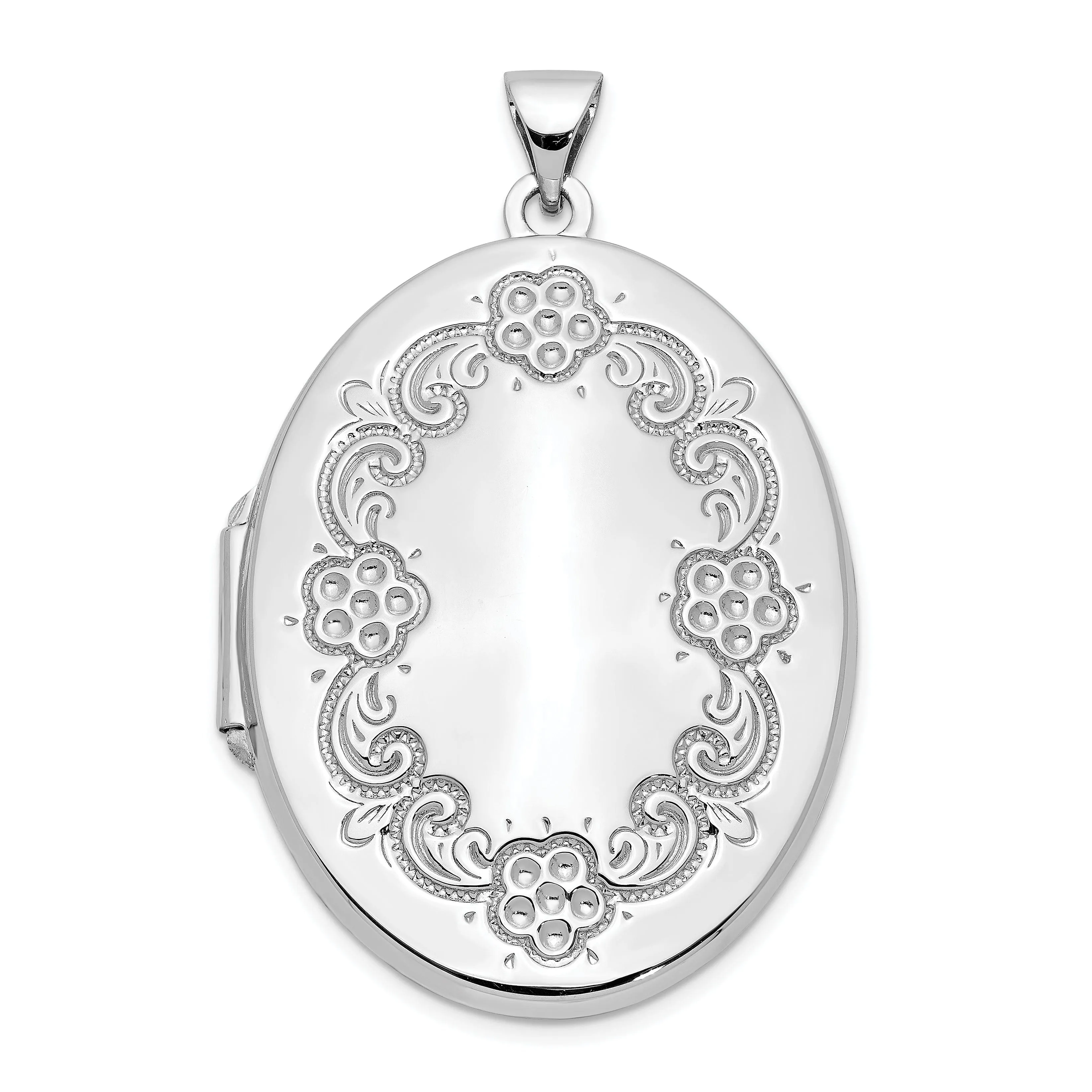 14k White Gold Oval Locket Pendant