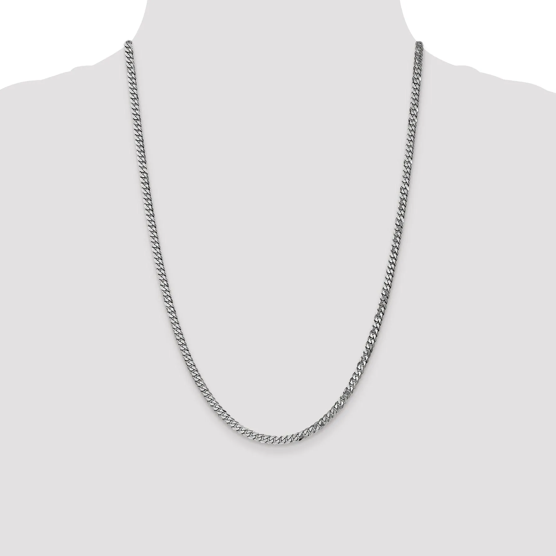 14k White Gold Polished 3.90mm Flat Curb Chain