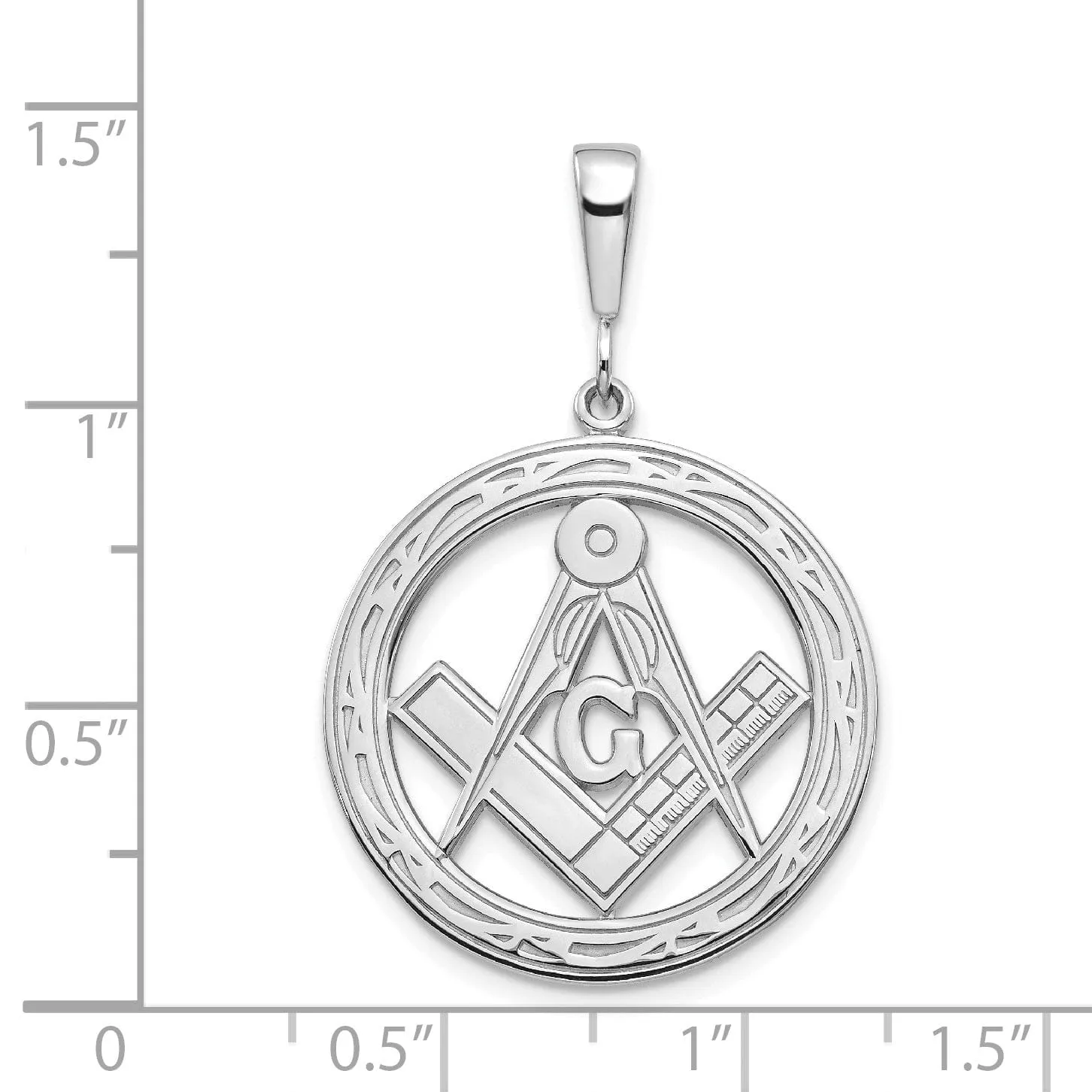 14k White Gold Polished Large Masonic Pendant