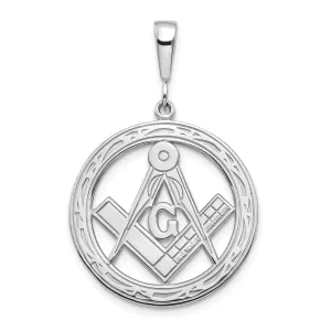 14k White Gold Polished Large Masonic Pendant