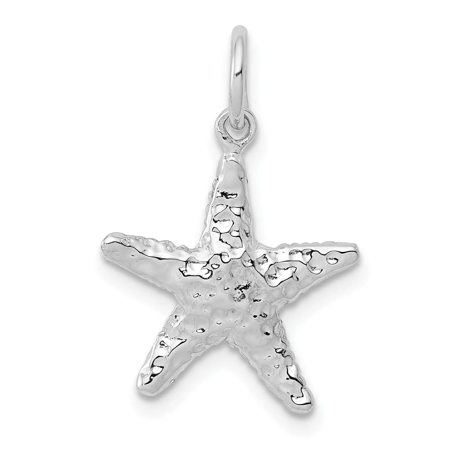 14K White Gold Polished Texture Finish 3-Dimensional Starfish Charm Pendant