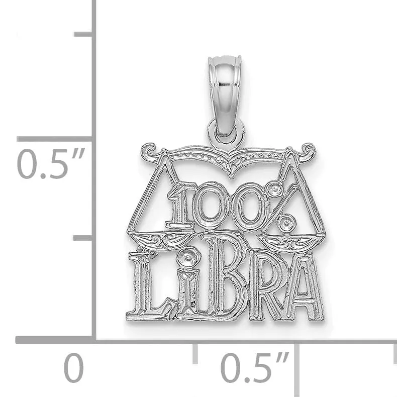 14K White Gold Polished Textured Finish 100% Zodiac LIBRA Charm Pendant
