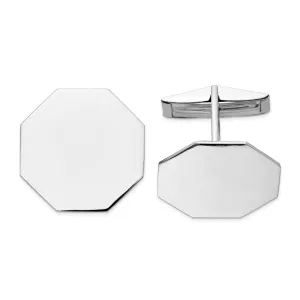 14K White Gold Solid Octagon Cuff Links