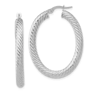 14K White Polished Twisted Oval Hoop Earrings
