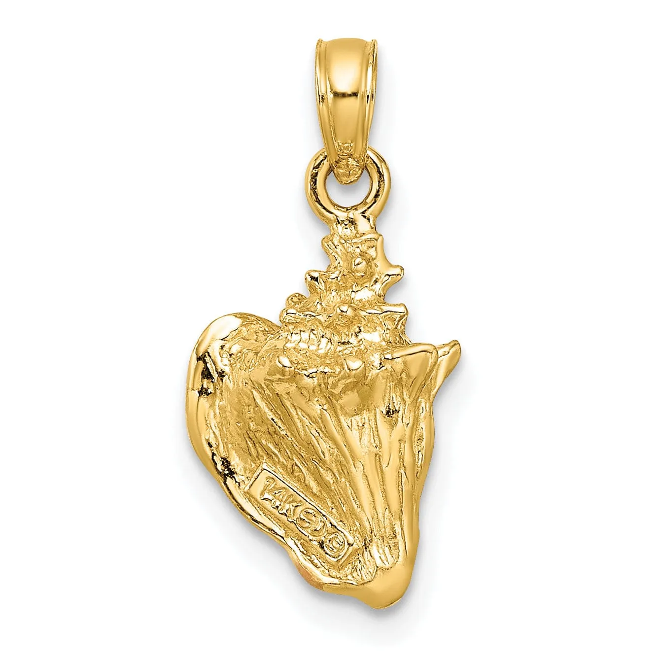 14K Yellow Gold 3-D Pink White Enameled Polished Finish Conch Shell Pendant