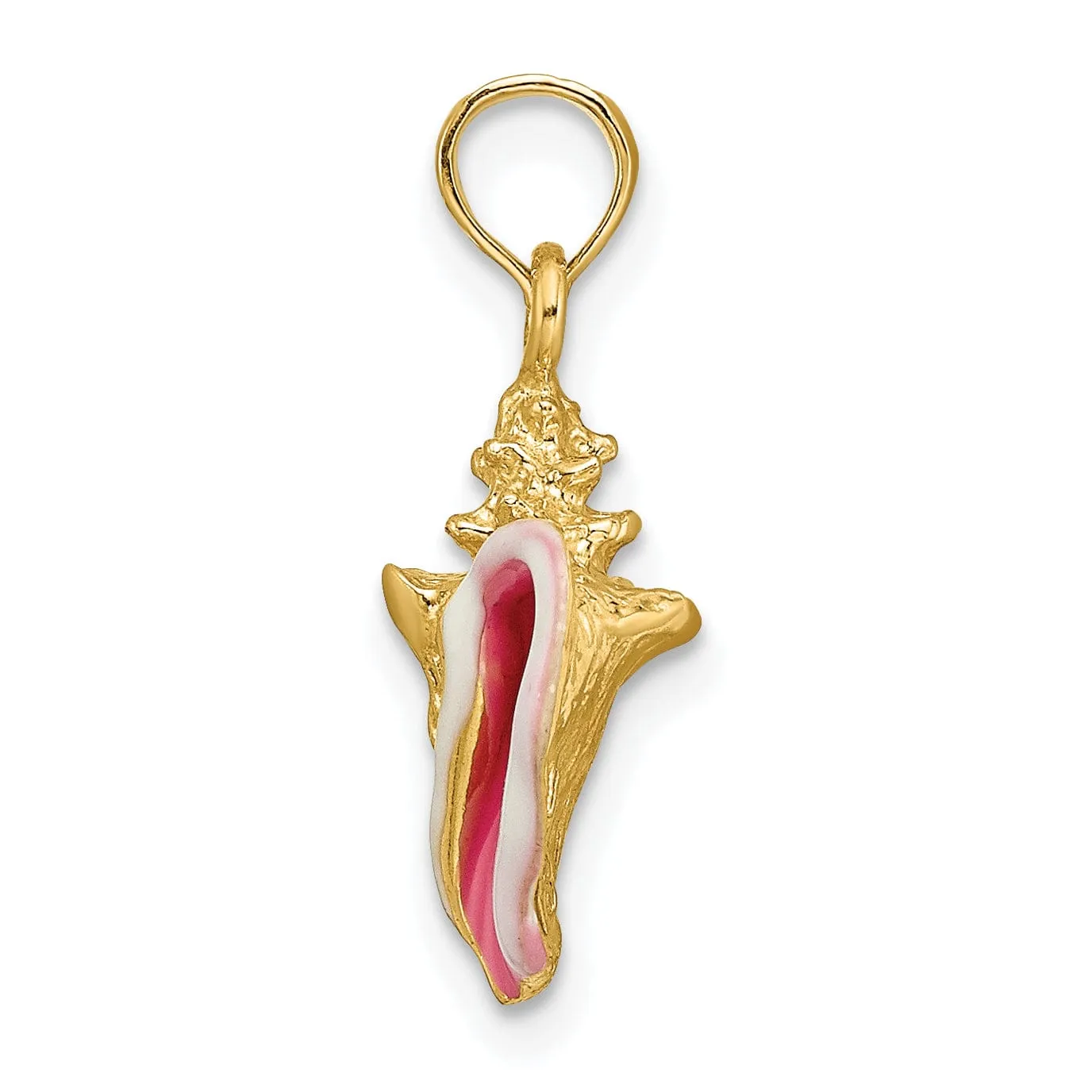 14K Yellow Gold 3-D Pink White Enameled Polished Finish Conch Shell Pendant