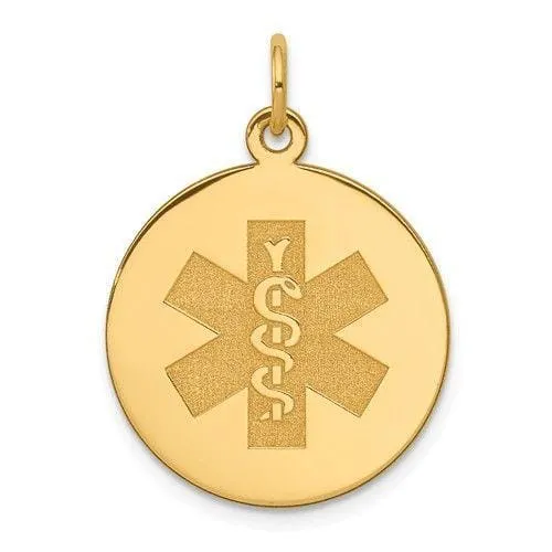 14k Yellow Gold Medical Alert Pendant