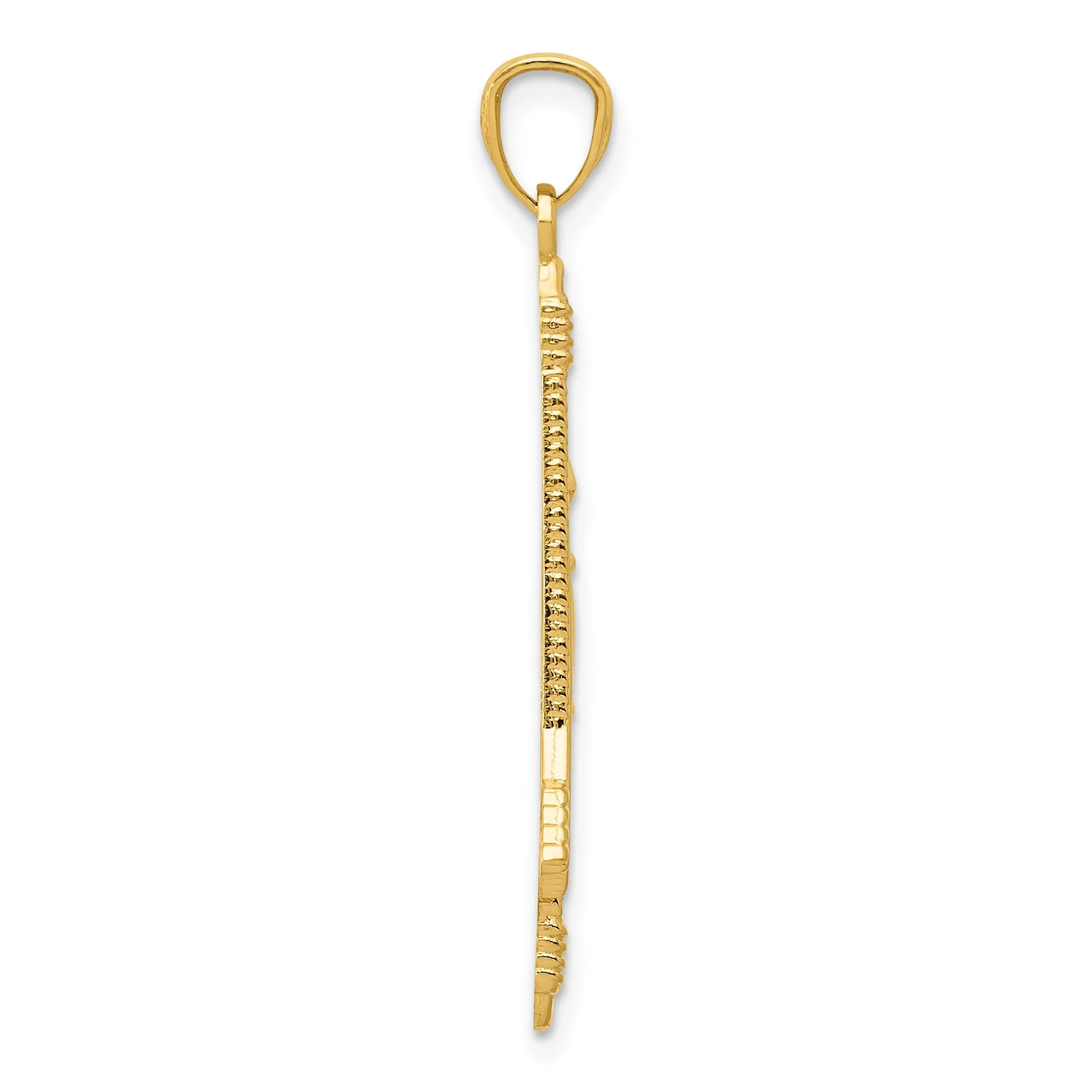 14k Yellow Gold Open Back Polished Textured Finish Bow and Arrow Charm Pendant