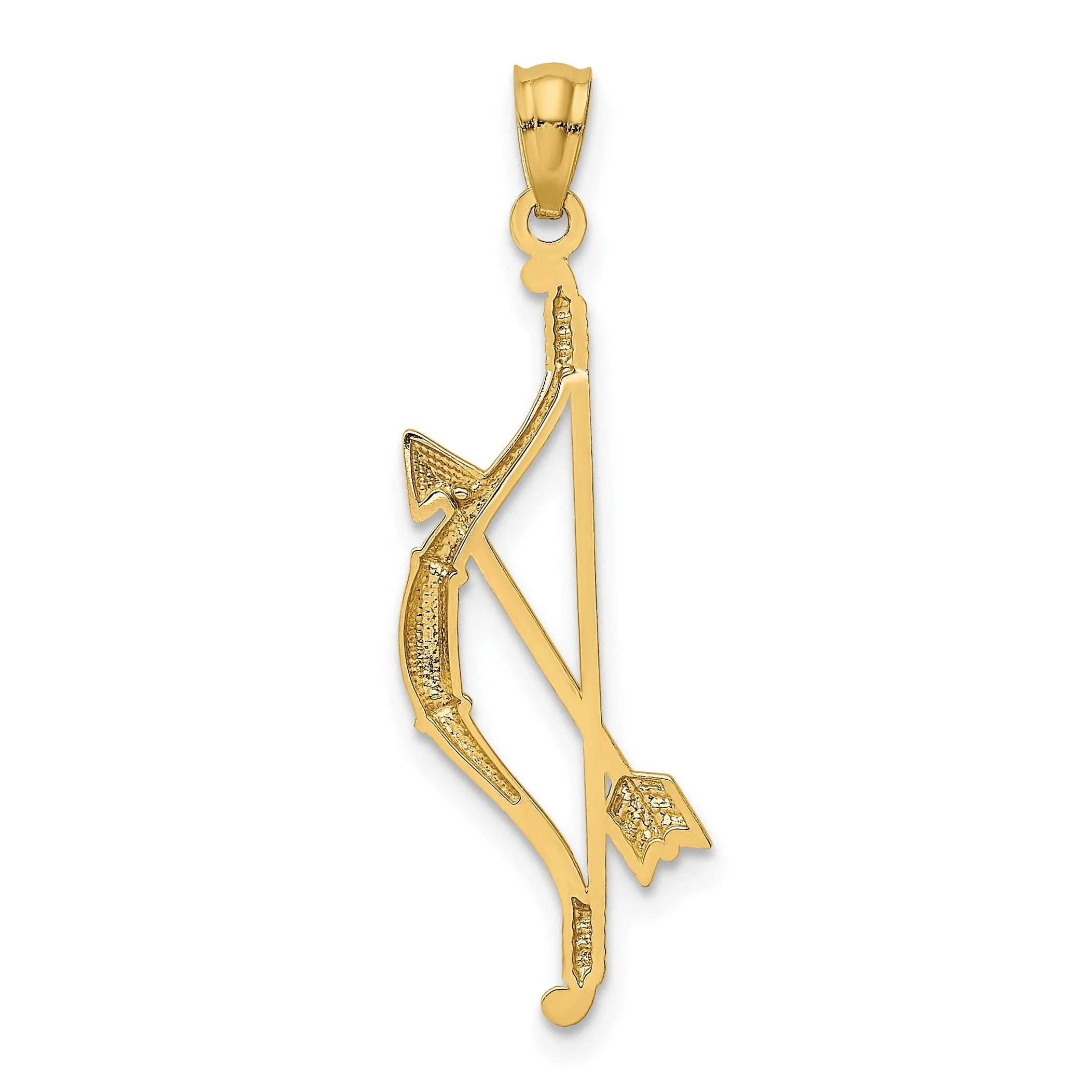 14k Yellow Gold Open Back Polished Textured Finish Bow and Arrow Charm Pendant