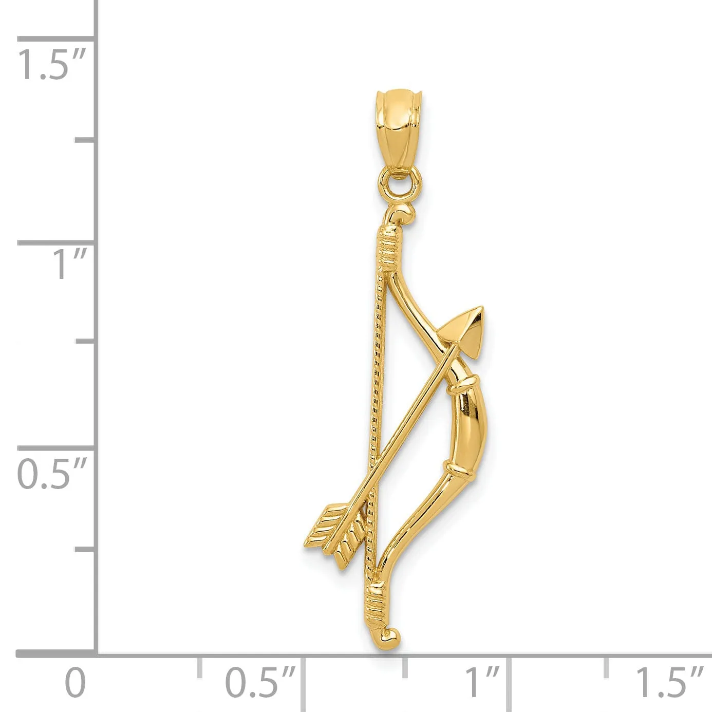 14k Yellow Gold Open Back Polished Textured Finish Bow and Arrow Charm Pendant