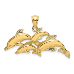 14K Yellow Gold Polished 2-D Four Dolphins Swimming Pendant