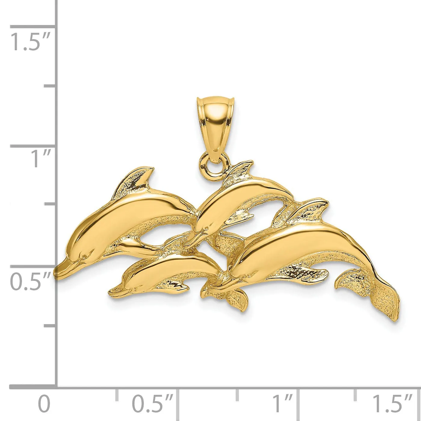14K Yellow Gold Polished 2-D Four Dolphins Swimming Pendant