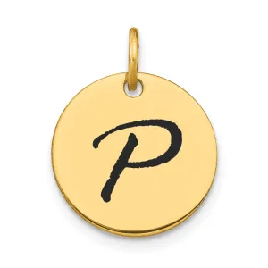 14k Yellow Gold Polished Black Epoxy Finish Letter P Initial Disk Shape Charm Pendant