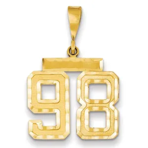 14K Yellow Gold Polished Diamond Cut Finish Medium Size Number 98 Charm Pendant