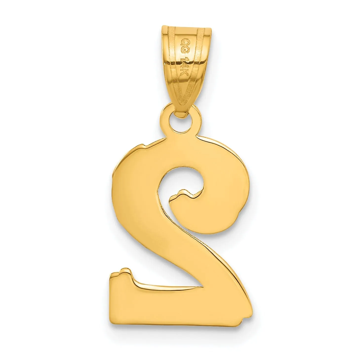 14k Yellow Gold Polished Etched Finish Number 2 Charm Pendant