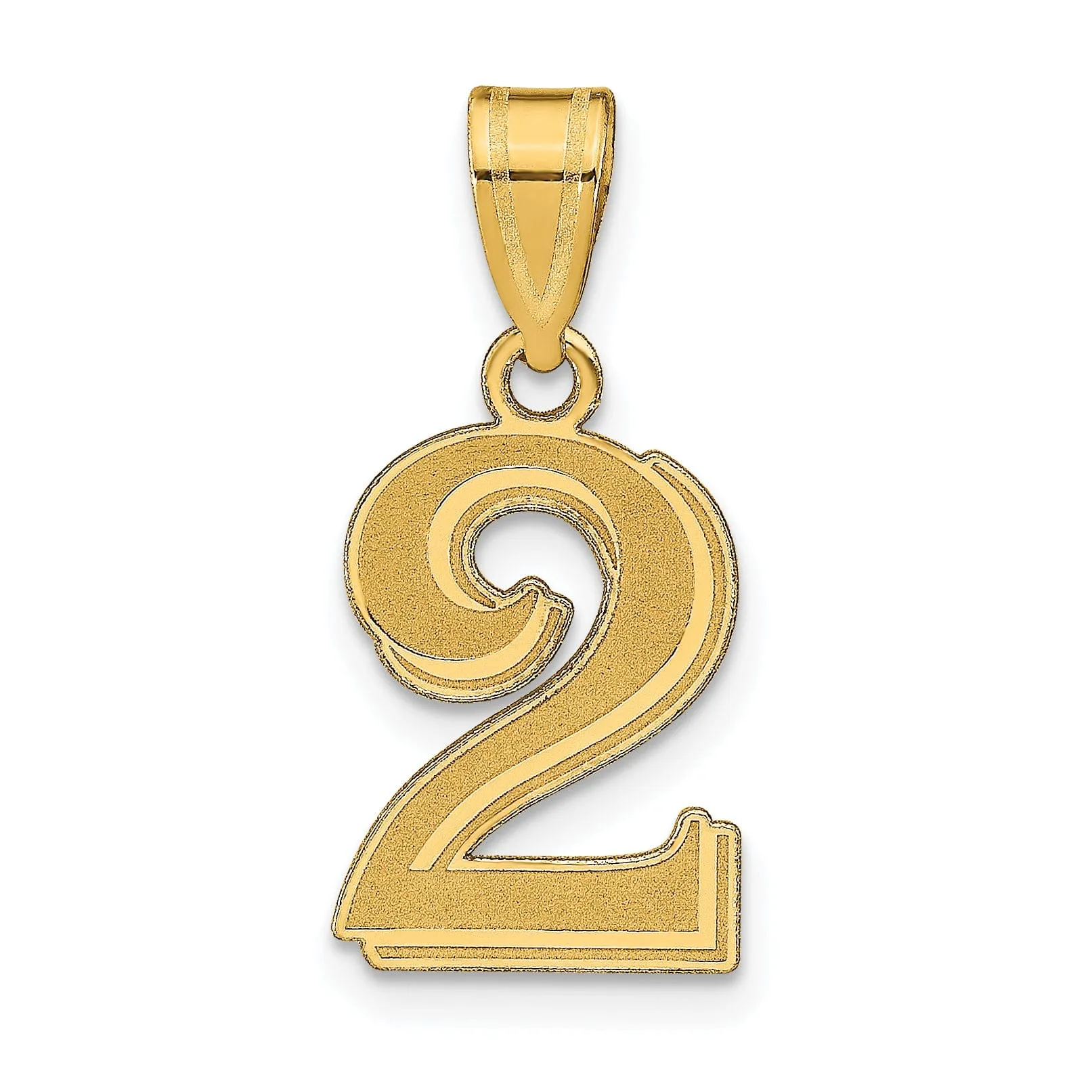 14k Yellow Gold Polished Etched Finish Number 2 Charm Pendant