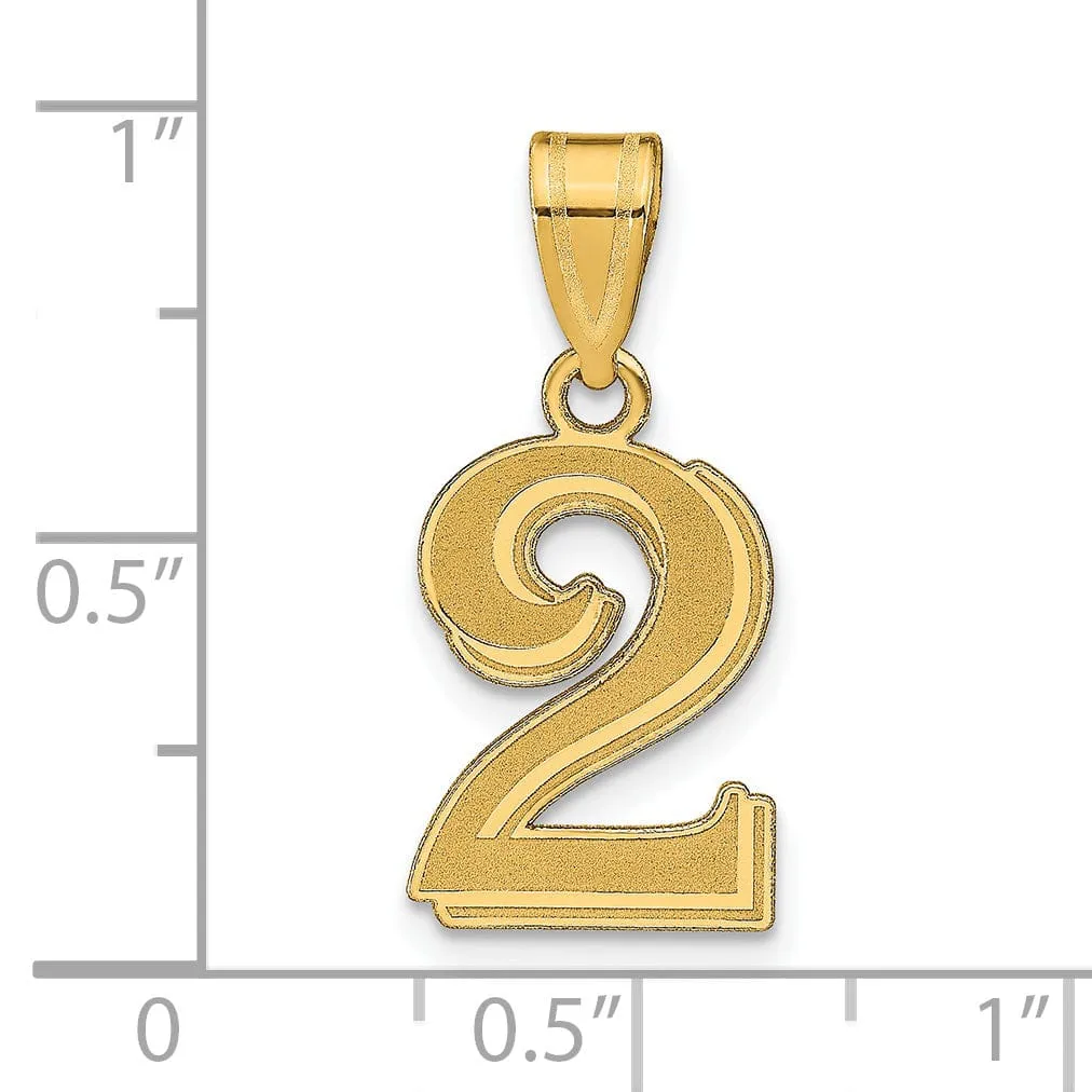 14k Yellow Gold Polished Etched Finish Number 2 Charm Pendant