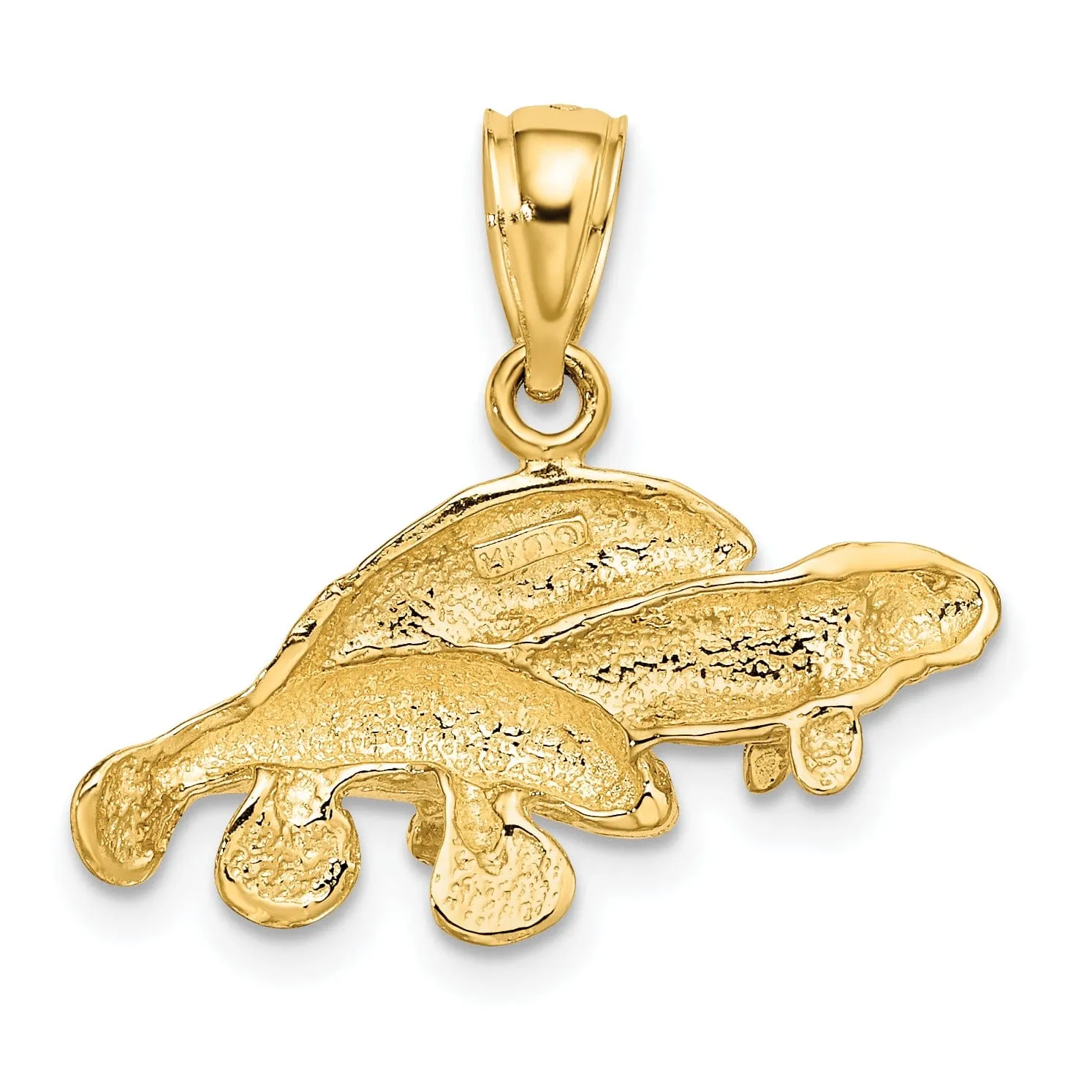 14k Yellow Gold Polished Finish Family of Three Manatee Design Pendant