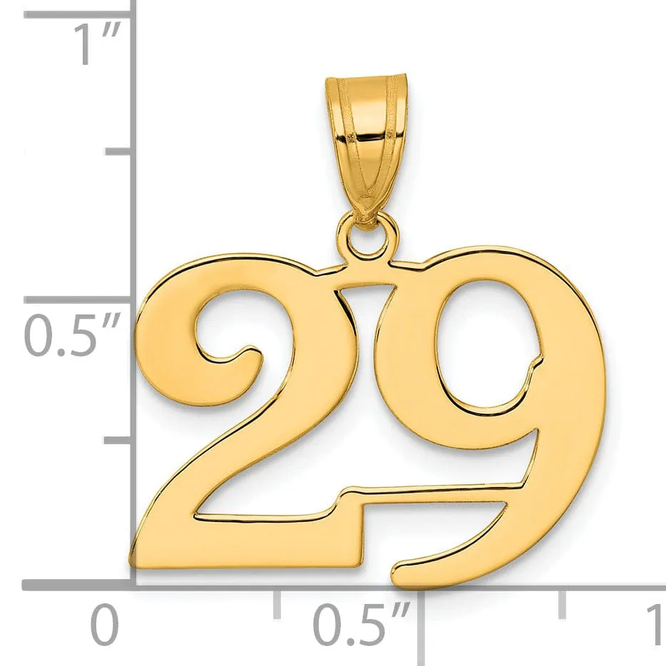 14k Yellow Gold Polished Finish Number 29 Charm Pendant
