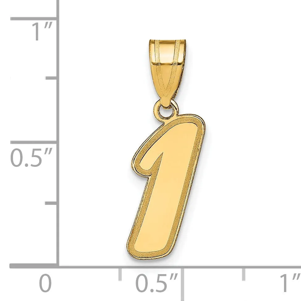 14k Yellow Gold Polished Finish Script Design Number 1 Charm Pendant