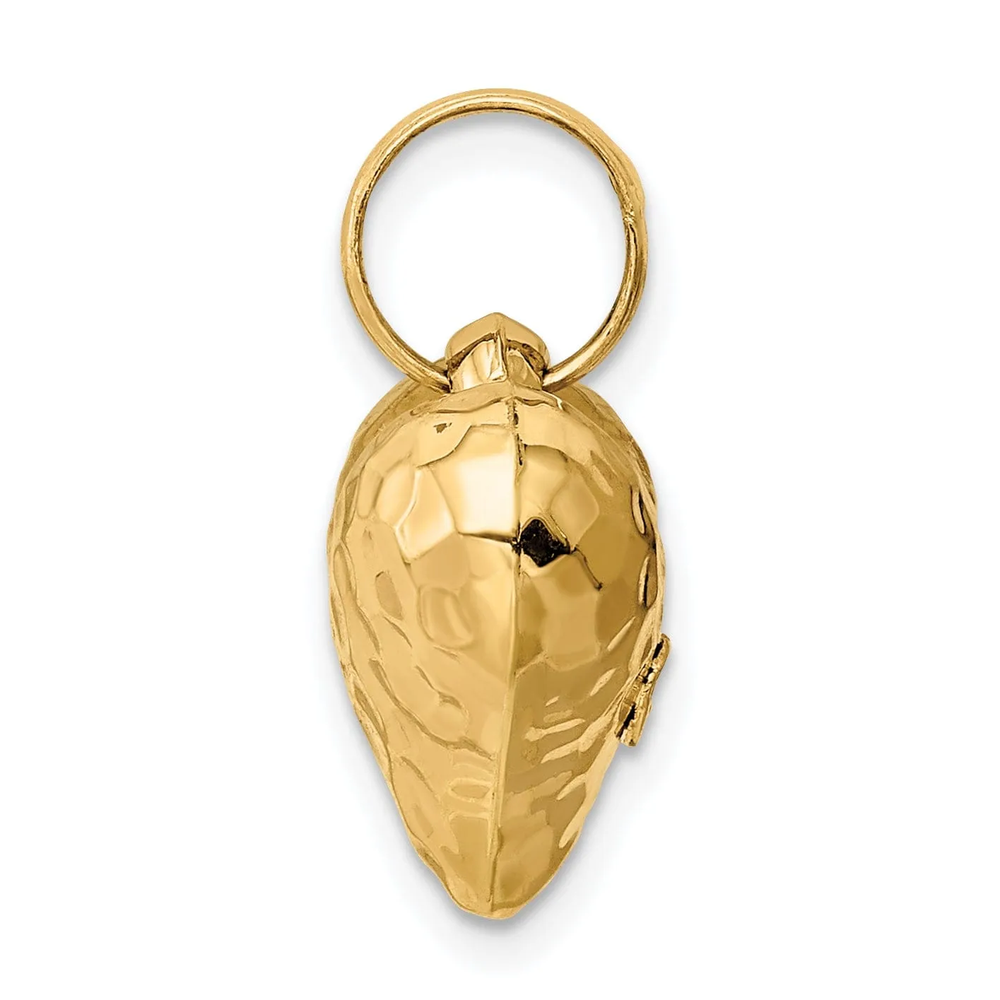 14K Yellow Gold Polished Hammered Finish 3-Dimenisonal Hollow Puff Heart Design Charm Pendant