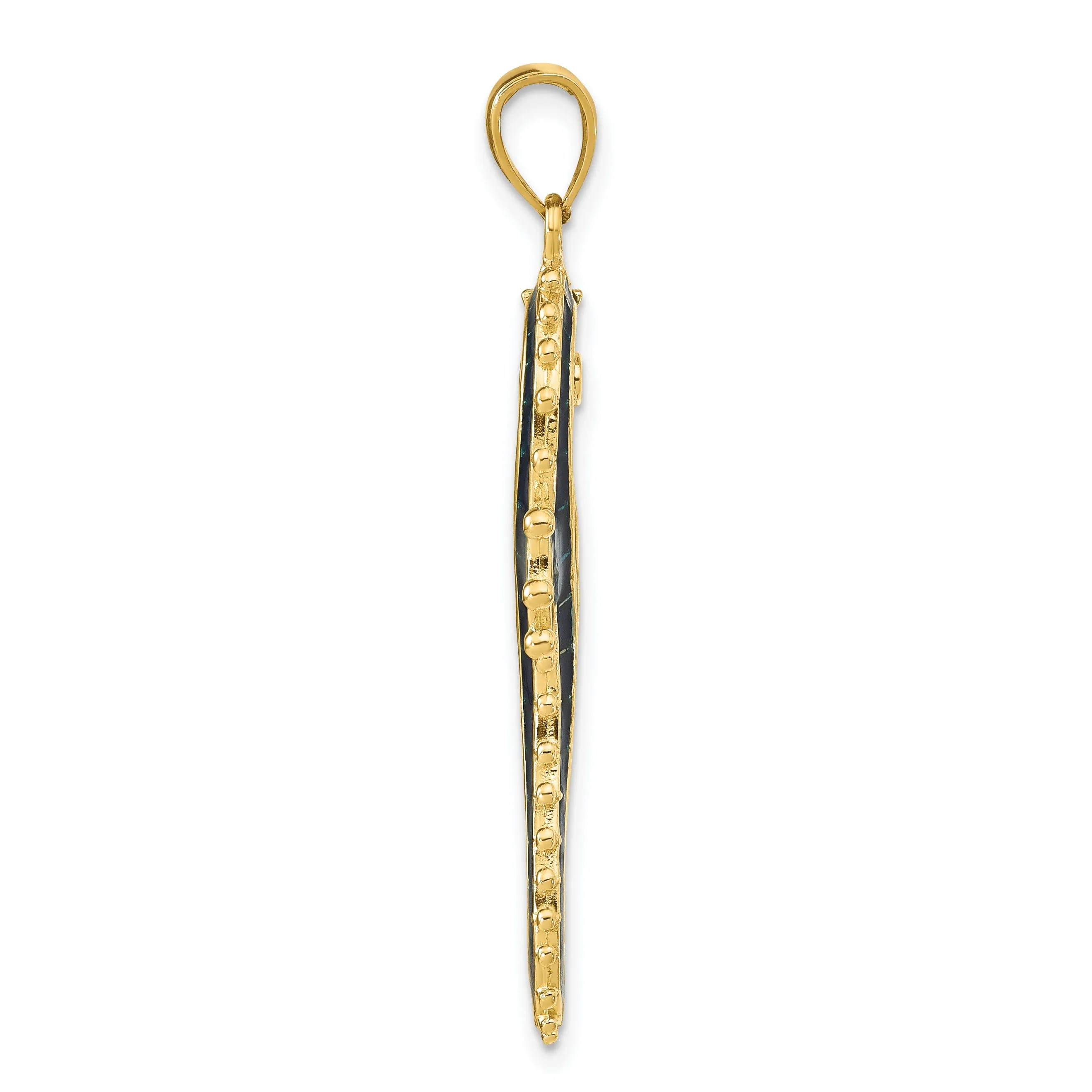 14k Yellow Gold Solid 3-Dimensional Textured Polished Blue Enameled Finish Men's Seahorse Charm Pendant