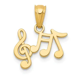 14k Yellow Gold Solid Music Notes Pendant