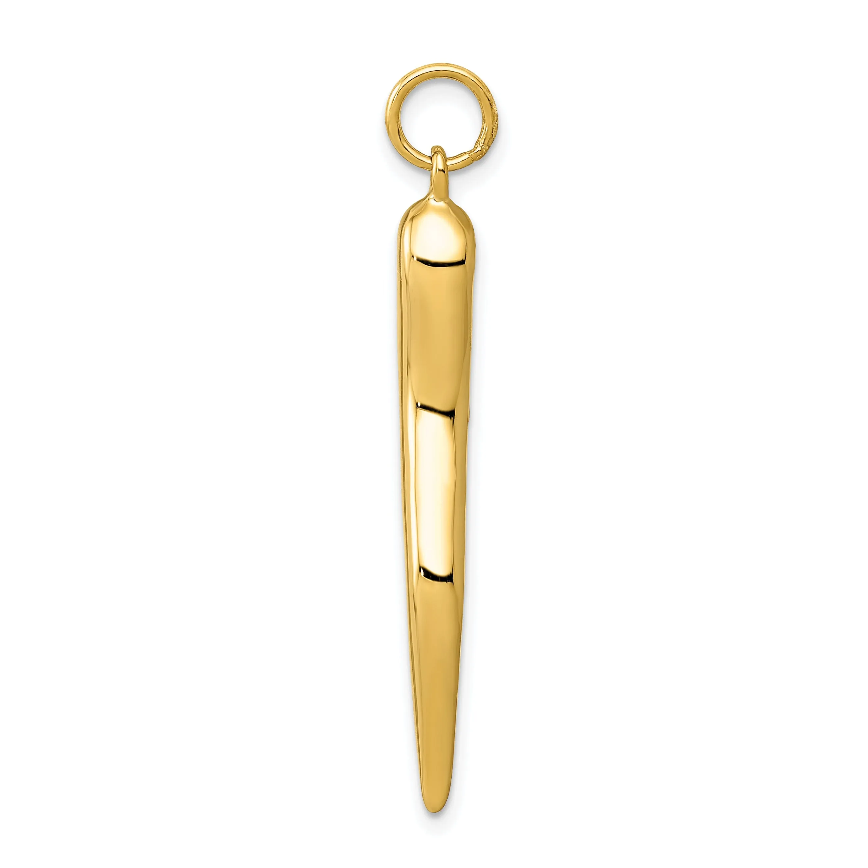 14k Yellow Gold Solid Polished Finish Large 3-Dimensional Italian Horn Charm Pendant