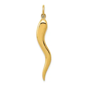 14k Yellow Gold Solid Polished Finish Large 3-Dimensional Italian Horn Charm Pendant