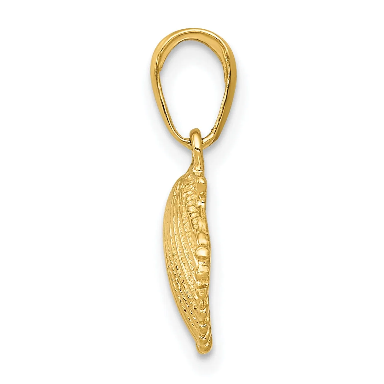 14K Yellow Gold Solid Textured Polished Finish Sea Scallop Shell Charm Pendant