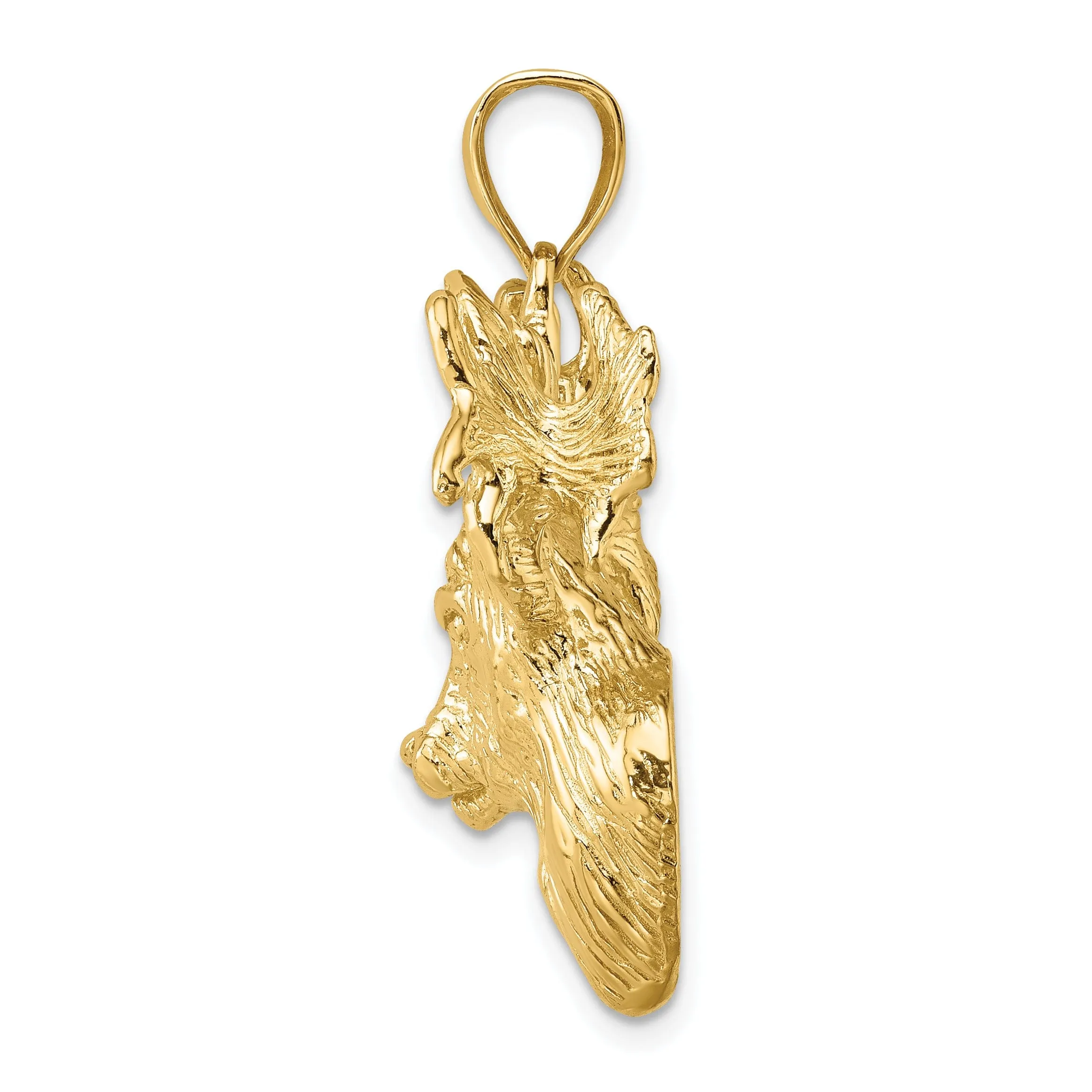 14K Yellow Gold Textured Polished Finish 2-Dimensional Deer Head with Antlers Charm Pendant