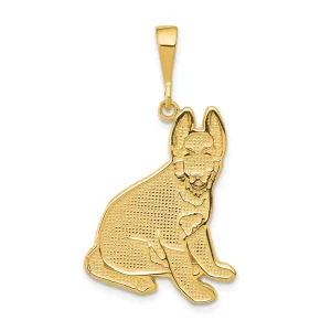 14k Yellow Gold Textured Polished Finish Pit German Shepherd Charm Pendant