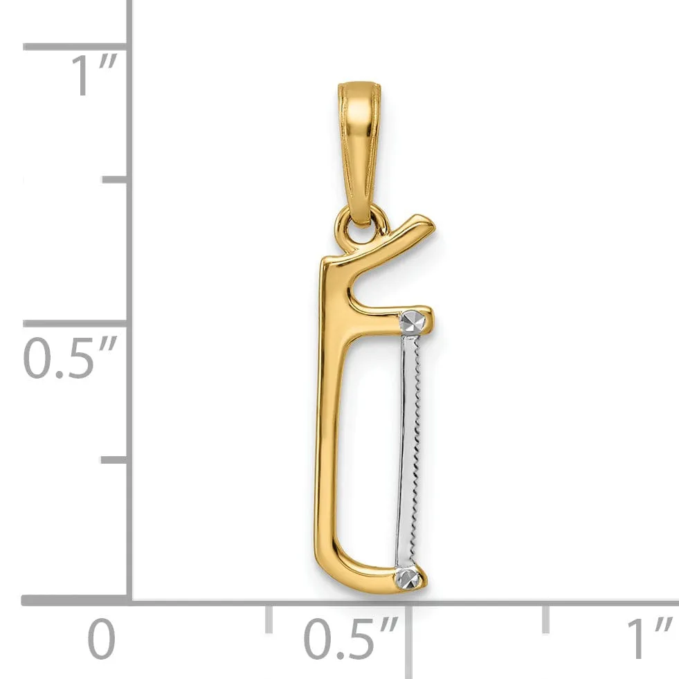 14k Yellow Gold,White Rhodium Diamond Cut Polished Finish Solid Reversible Hacksaw Charm Pendant
