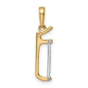 14k Yellow Gold,White Rhodium Diamond Cut Polished Finish Solid Reversible Hacksaw Charm Pendant