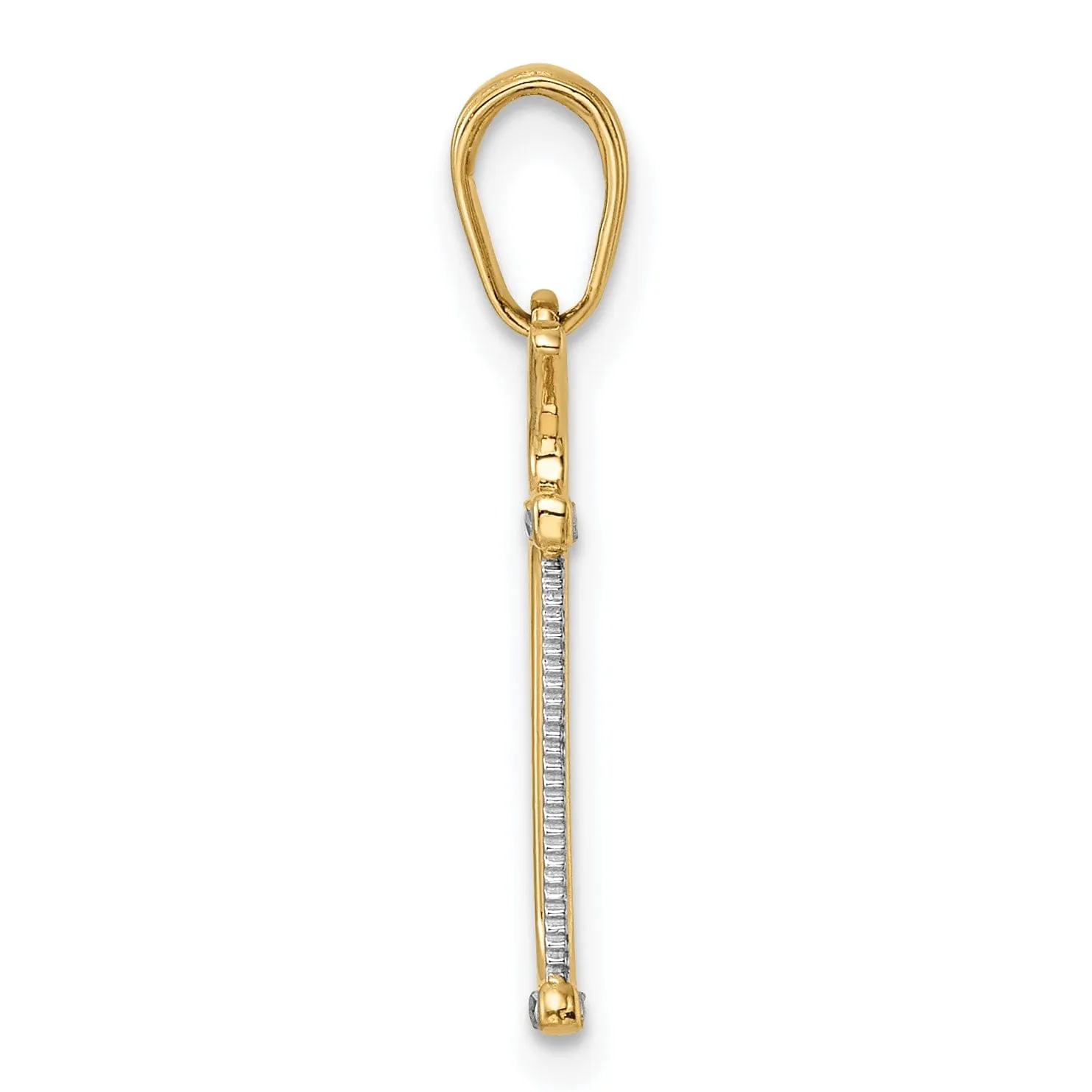 14k Yellow Gold,White Rhodium Diamond Cut Polished Finish Solid Reversible Hacksaw Charm Pendant