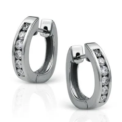 18 Karat White Gold Diamond Small Hoop Earrings