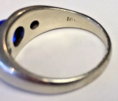 18k White Gold Solid Ring w .20ctw Diamonds / Blue Cabochon Sz 9 3/4 - 9.8 Grams