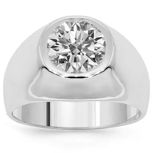 18K White Solid Gold Mens Clarity Enhanced Diamond Solitaire Ring 2.14 Ctw