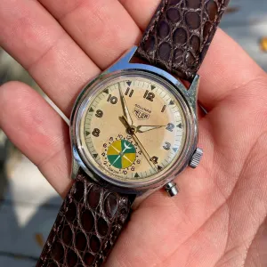 1940s Heuer Solunar Stainless Steel Chrome Plated Tide Indicator Wristwatch
