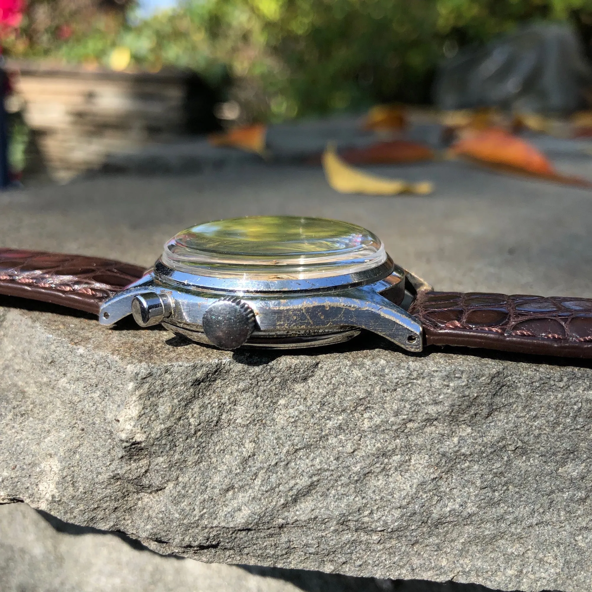 1940s Heuer Solunar Stainless Steel Chrome Plated Tide Indicator Wristwatch