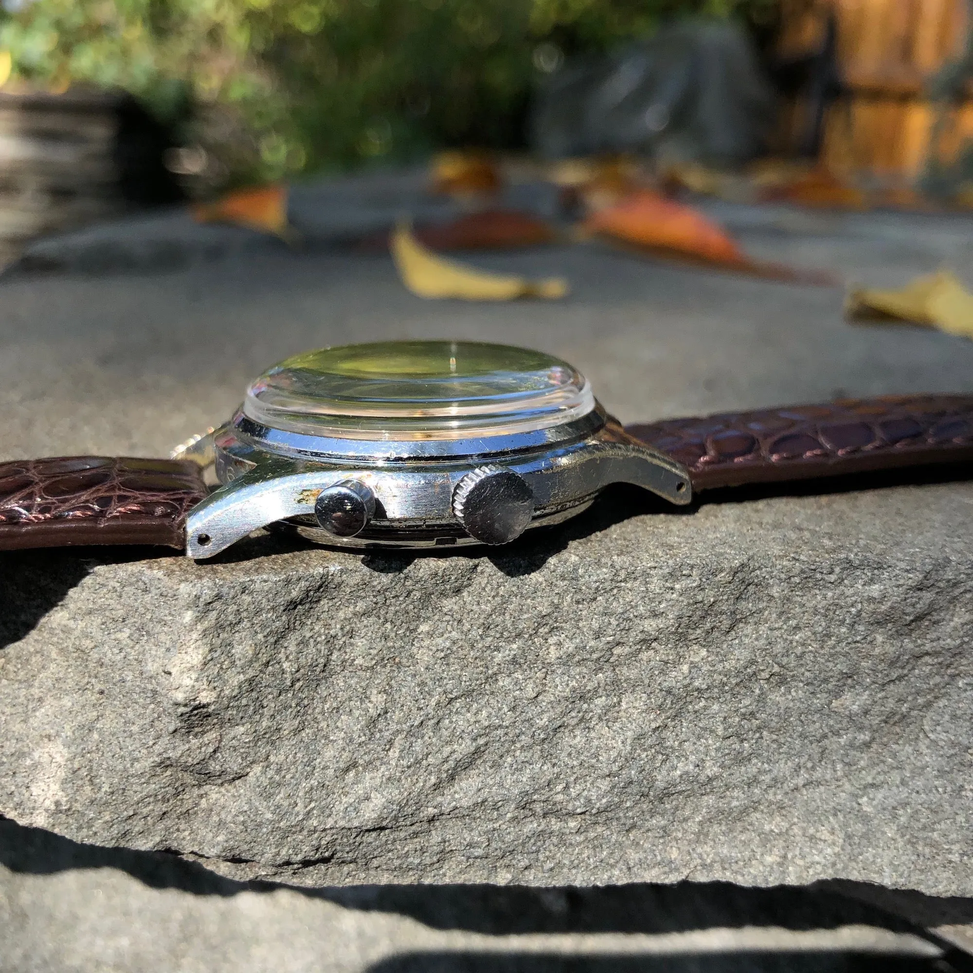 1940s Heuer Solunar Stainless Steel Chrome Plated Tide Indicator Wristwatch